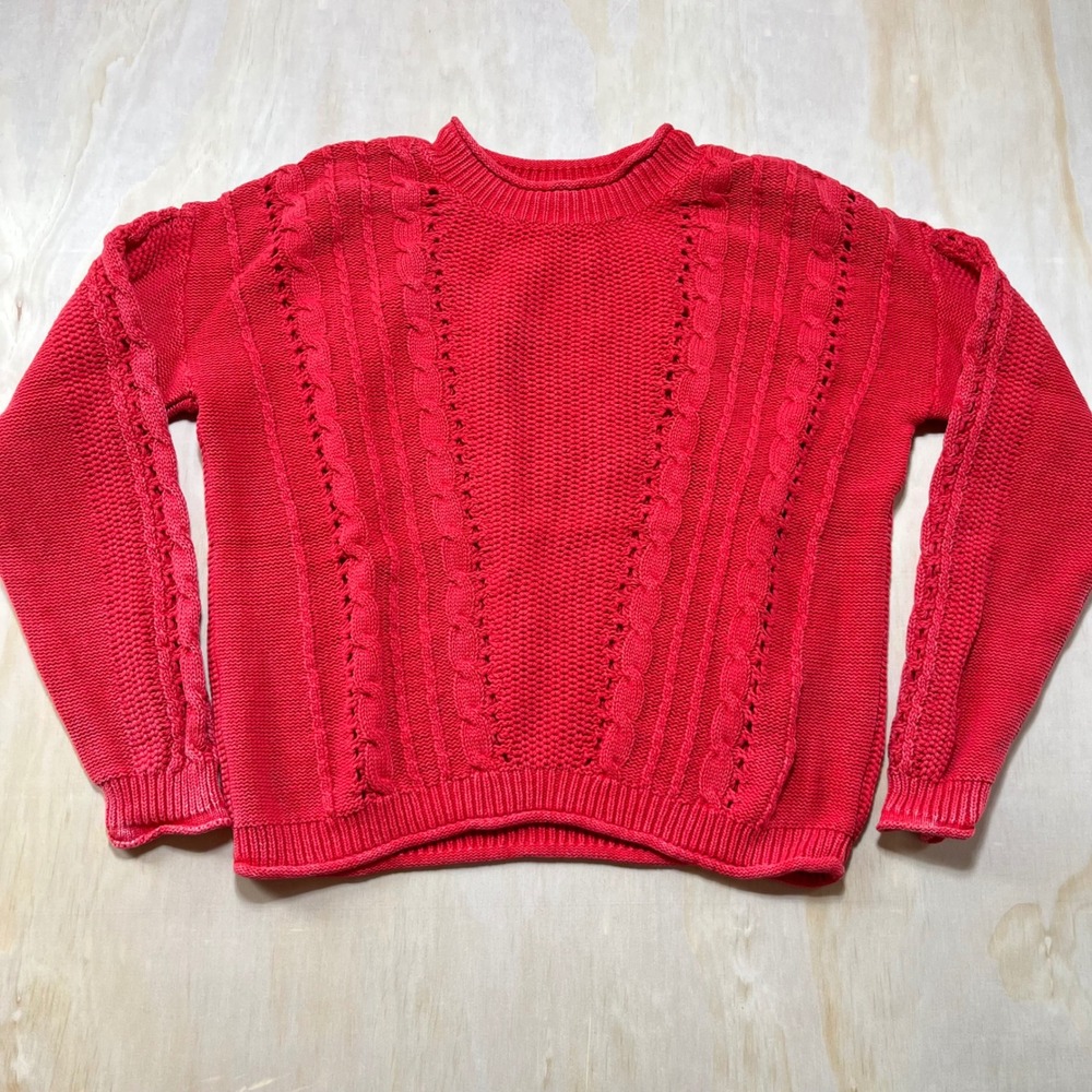 PBJ Blues Red Knit Cable Knit Sweater Womens M M Crew Neck Long Sleeve